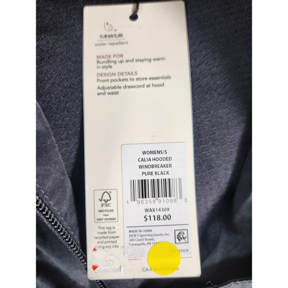 CALIA by Carrie Underwood Womens S Hooded Windbreaker Pure Black Water Repellent - Picture 3 of 9